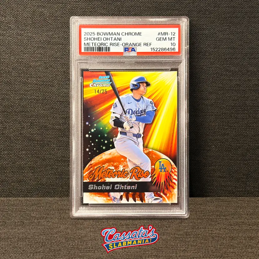 Shohei Ohtani: 2025 Bowman Chrome, Meteoric Rise, Orange Ref, 14/25 / #MR-12