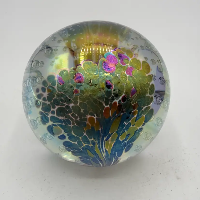 Iridescent Bubble And Abstract Trees Paperweight