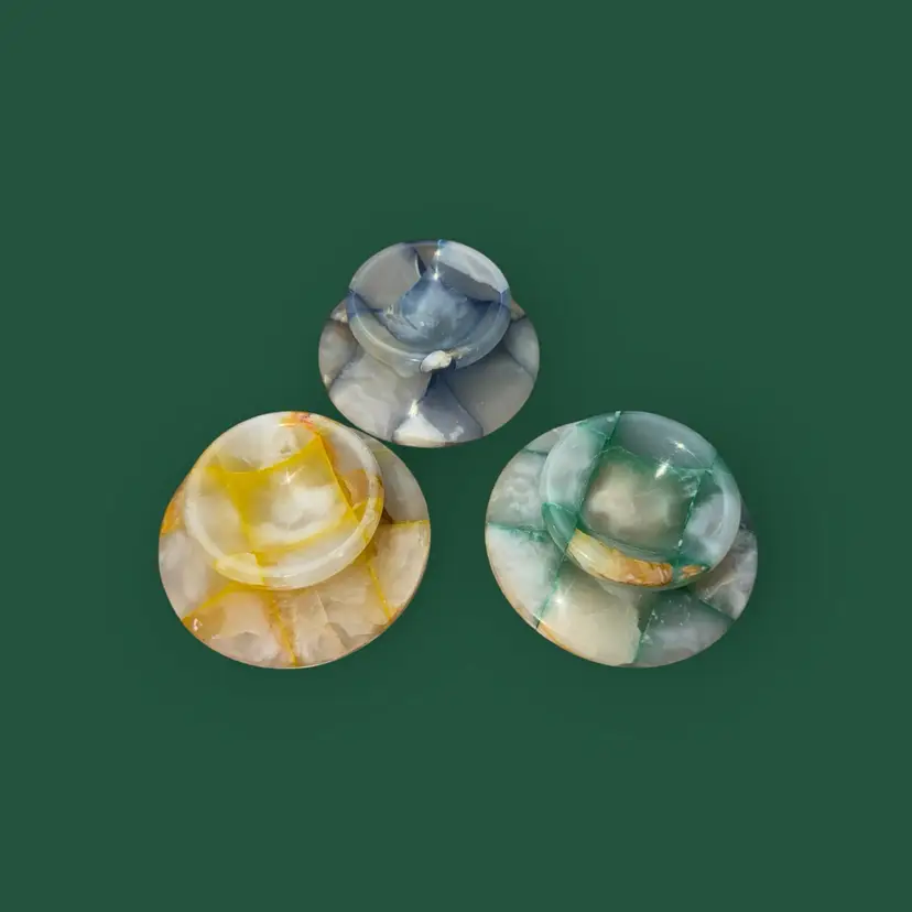 Set of 3 Onyx Crystal Carved Stone Candle / Incense Cone Holders