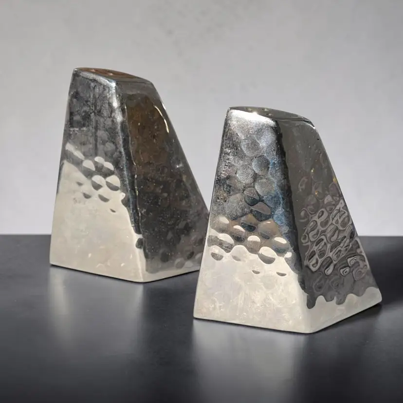 Vintage Hammered Metal Salt & Pepper Shakers Geometric Modernist Minimalist MCM