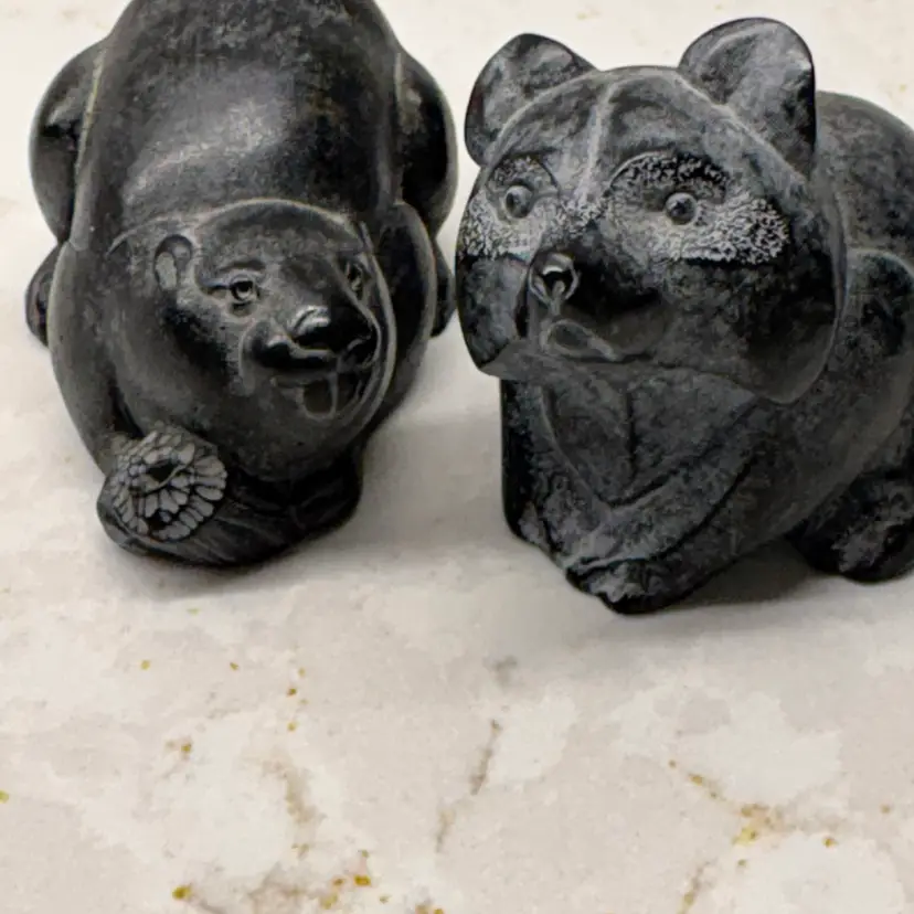 Wolf Original Beaver & Raccoon Pair Soapstone Figurines Canada Vintage Lot 3"