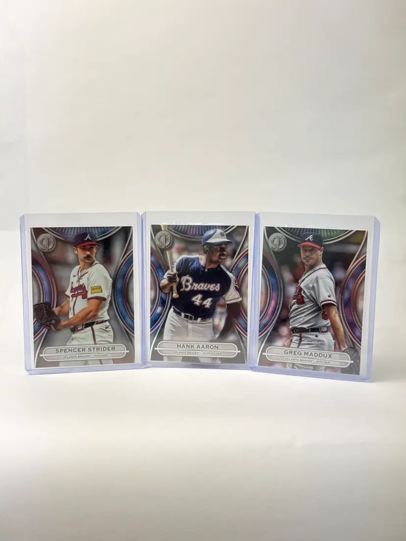 Topps Tribute Braves 3-Card Lot (Strider, Aaron, Maddux) - 2025 Topps Tribute Atlanta Braves 3-Card Lot – Spencer Strider #7, Hank Aaron #18, Greg Maddux #68