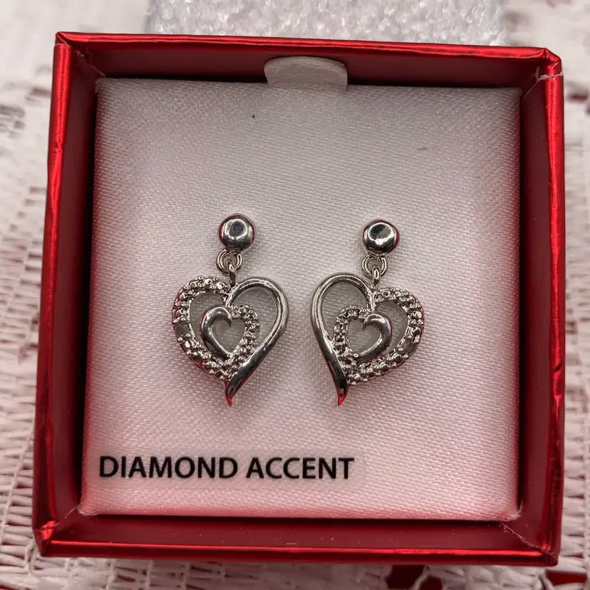 Diamond Pierced Postback Heart Earrings! Diamonds Tested!