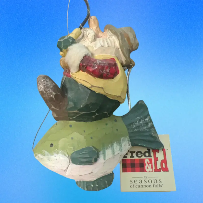 Santa Fishing Christmas Ornament 3” Like New With Tags