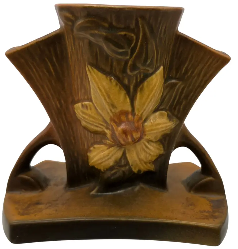 ROSEVILLE POTTERY CLEMATIS BROWN FLOWER VASE #192-5"