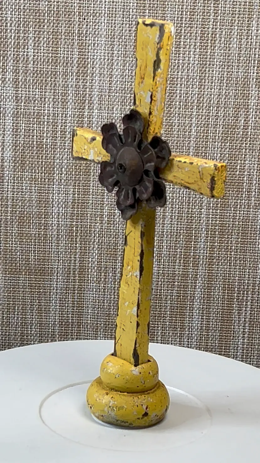 003 Handmade Wooden Distressed Yellow Cross 9.25" X 4.5" X 2"