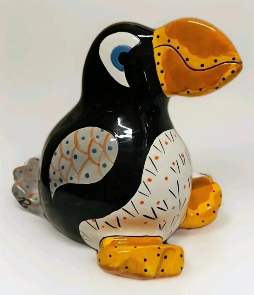 GANZ "Huff'n" Vintage Ceramic Hand Painted Glossy Colorful Puffin Bank w/ Stopper