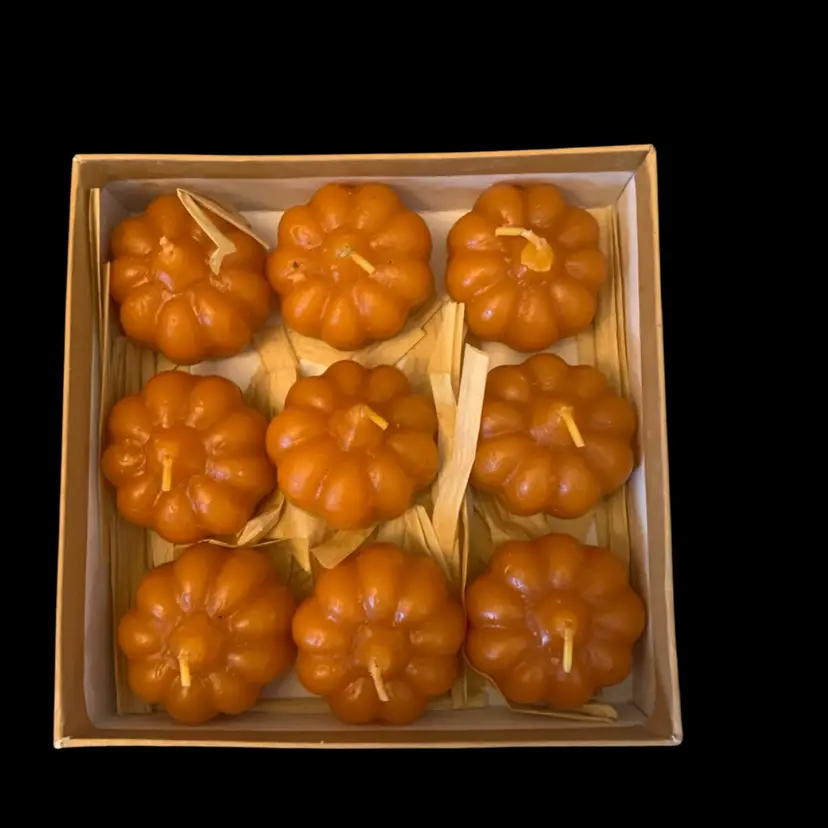New Box Of 9 Pumpkin Candles 1 3/4 X 1 1/4 Inches