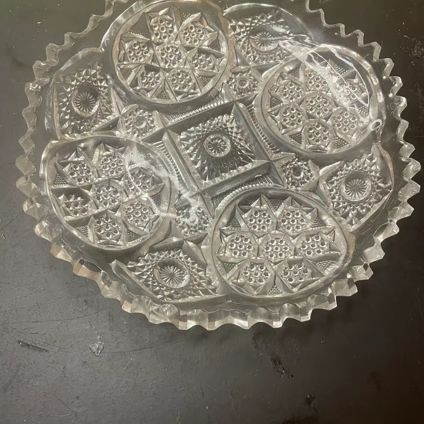 1890 Ornate American Brilliant Cut Glass 8” Round Platter