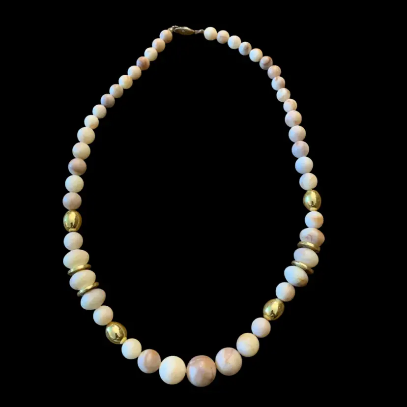 Beige Marble Tone Beaded Necklace 24 1/2 Inches