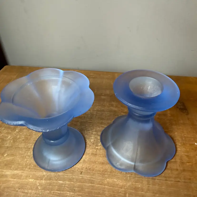 Frost Blue Candlestick Holders