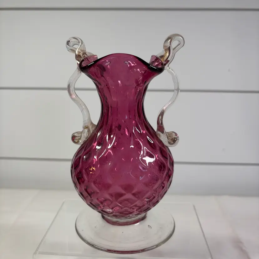 Murano Art Glass Vase, Original Sticker Says Genuine Venetian Glass Made In Murano Italy