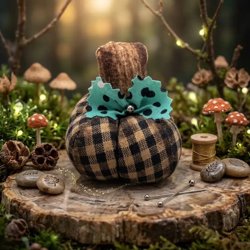 31. 🎃 Handmade Mini Pumpkin Teal Bow