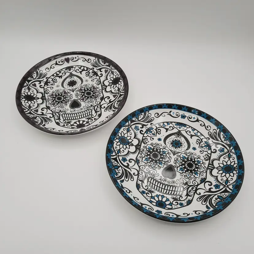 Designer's Choice by Coventry La Calavera Sugar Skull Plates Dark Purple Dark Turquoise Set of 2