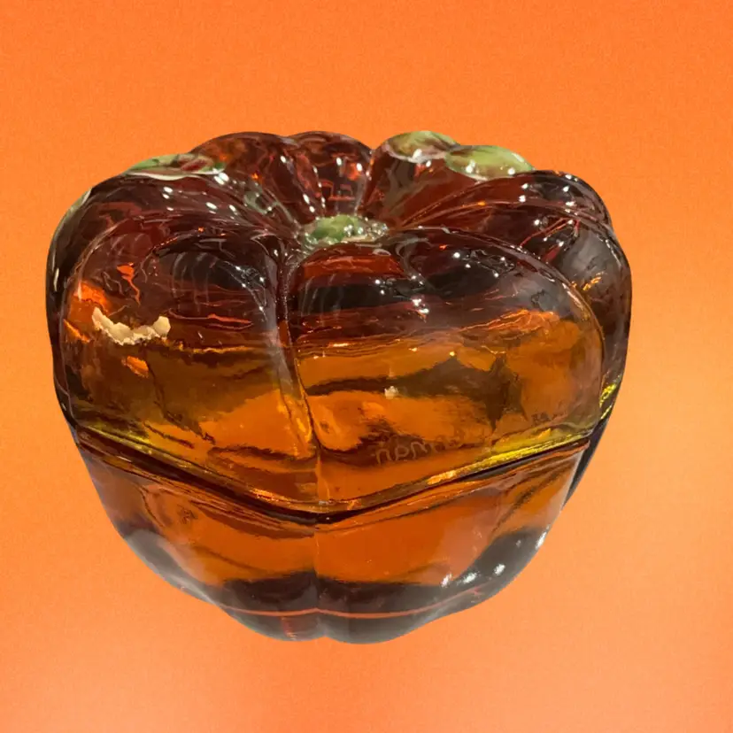 Amazing Rare HTF 2010 Fenton Art Glass HP Orange Pumpkin Trinket Box 3”x 4”-GLOWS!