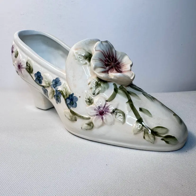 Large Vintage WCL Hand painted Ceramic Shoe Planter Victorian Garden Party MCM
