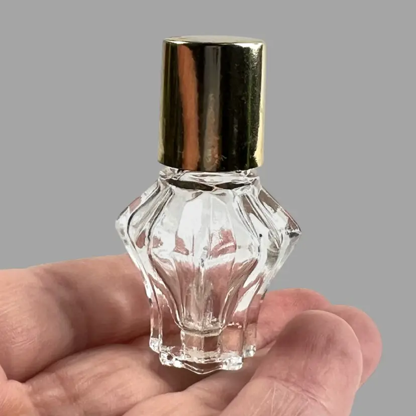 Miniature Glass Perfume Bottle w Gold-tone Plastic Screw Cap. Avon Imperial Garden- Scent. Vintage Knick-Knack Trinket Tchotchke.
