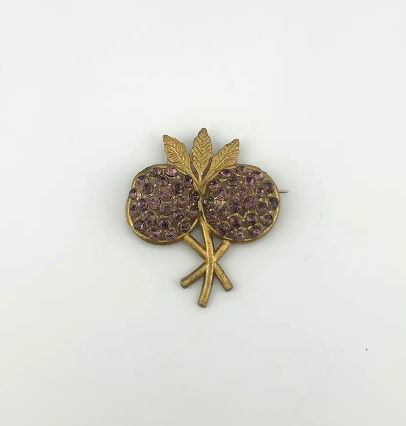 Vintage Gold Tone Purple Rhinestone Thistle Brooch 2.25”x 2”