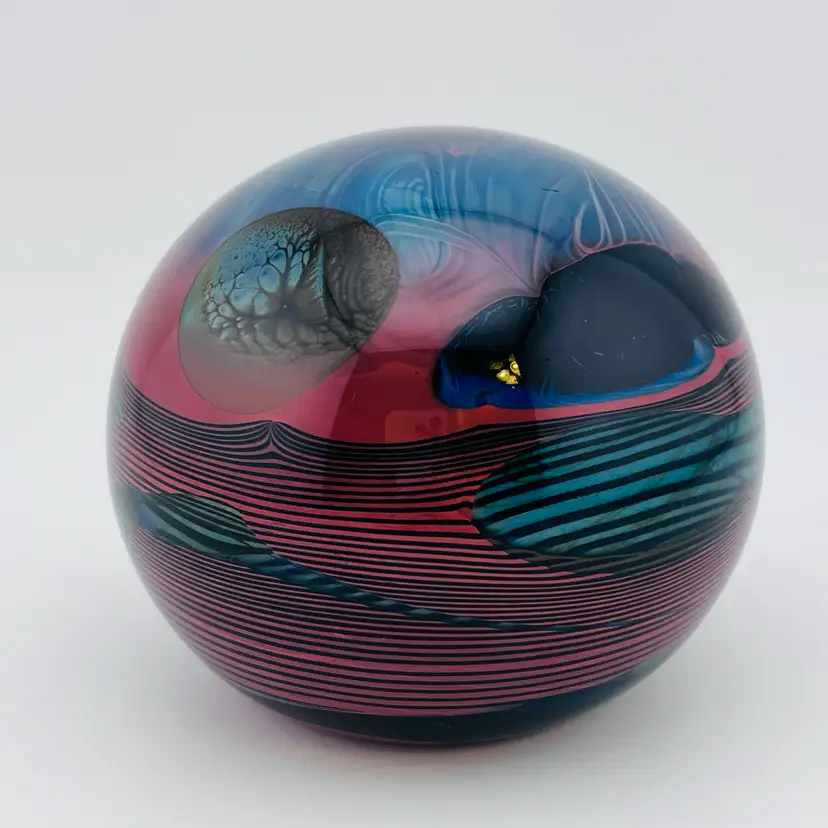 Vintage Signed Lewis Studios 78 Moonscape Or Landscape Paperweight 3” Read