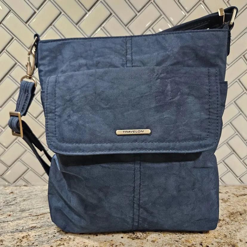Travelon Steel Blue Nylon Anti Theft Crossbody