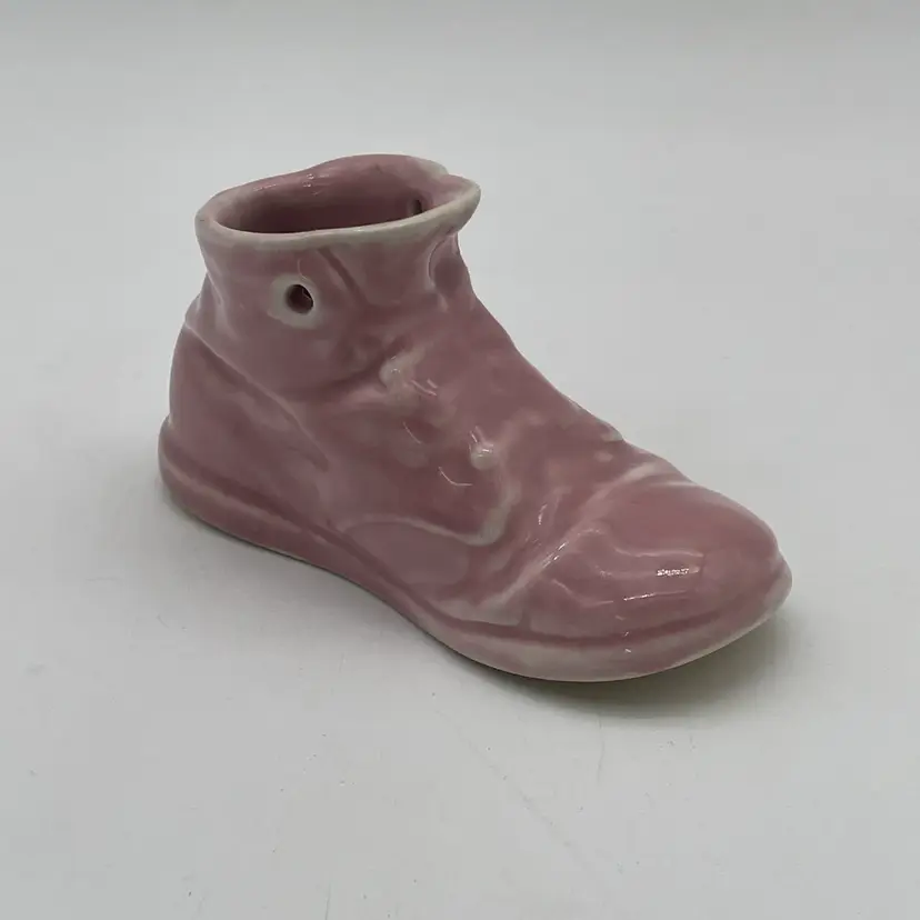 Vintage Pink Glazed Ceramic Baby Shoe Bootie Planter
