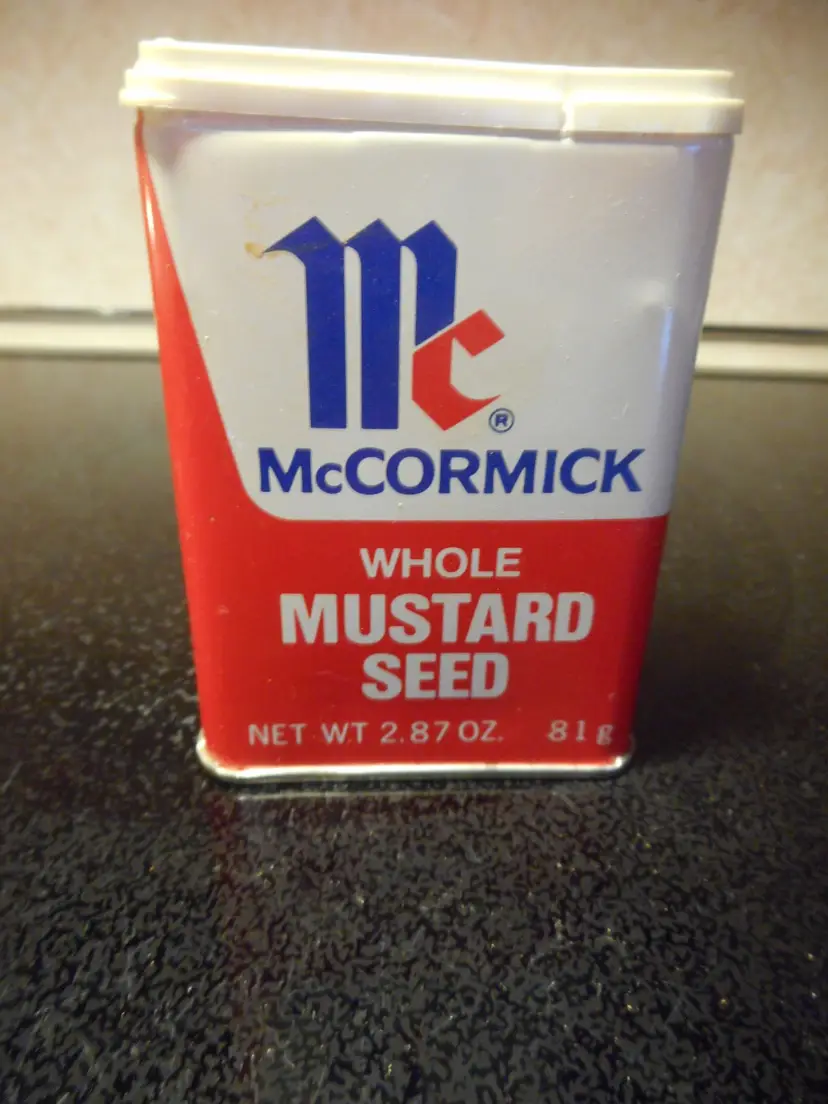 Vintage 1977 McCormick Whole Mustard Seed Seasoning Spice Container Estate Find
