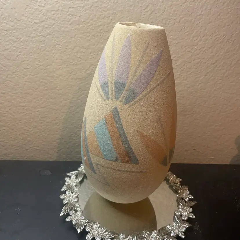 Gorgeous Signed Ranch Felix Navajo Indian Sand Art 10” Vase From NM