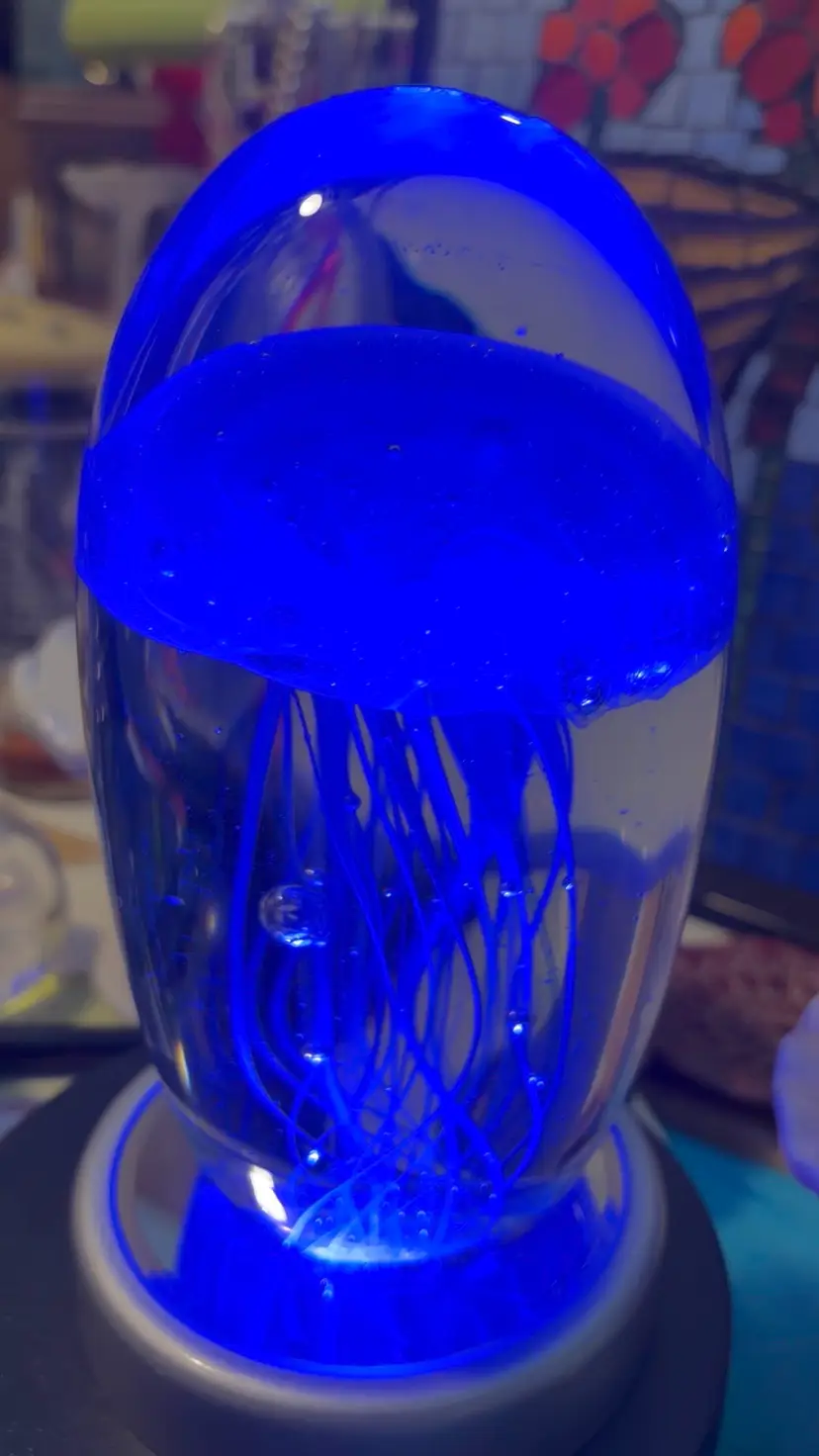 Blue Jellyfish Art Glass Paperweight – 7” Tall – Possibly Dynasty Gallery