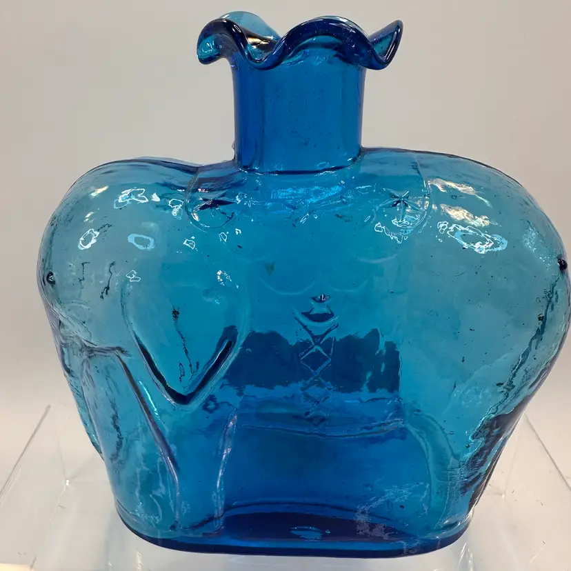 Clevenger Bros Blue Glass Elephant Bottle