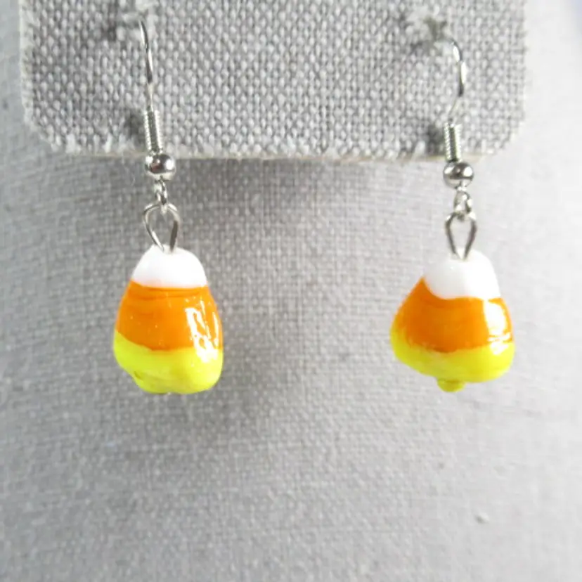 Halloween Candy Corn handmade earrings, lampwork beads