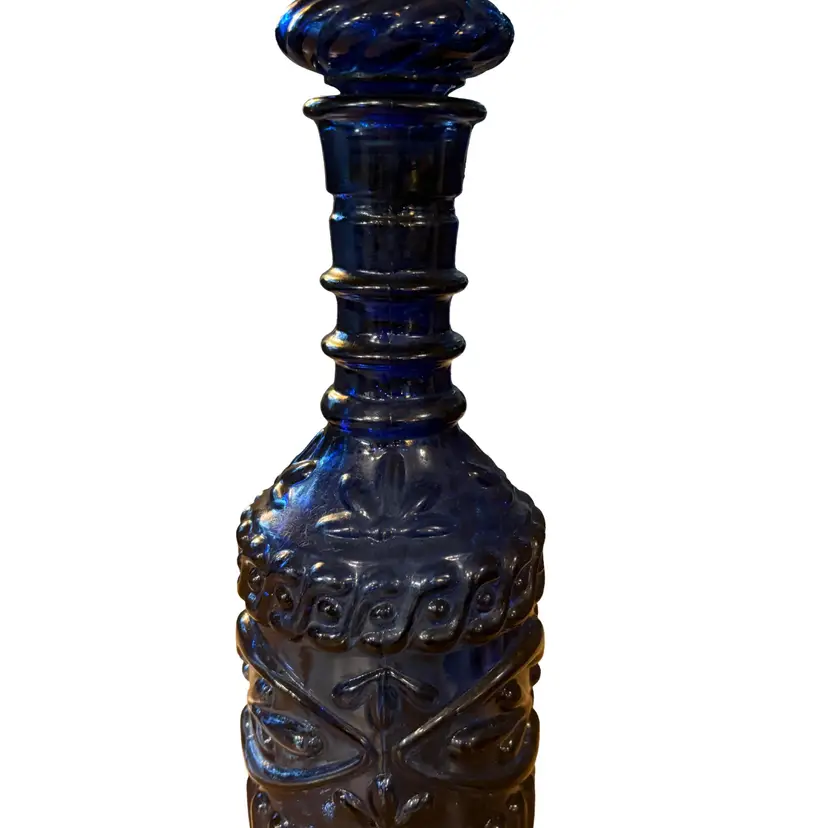 VTG Jim Beam Glass Decanter w/Glass and Cork Stopper from 1967- Cobalt Blue