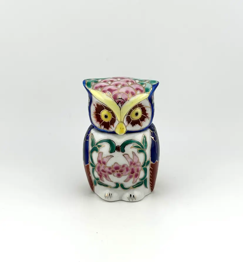 Porcelain Owl Trinket Box 2”x 1.75”x 3”