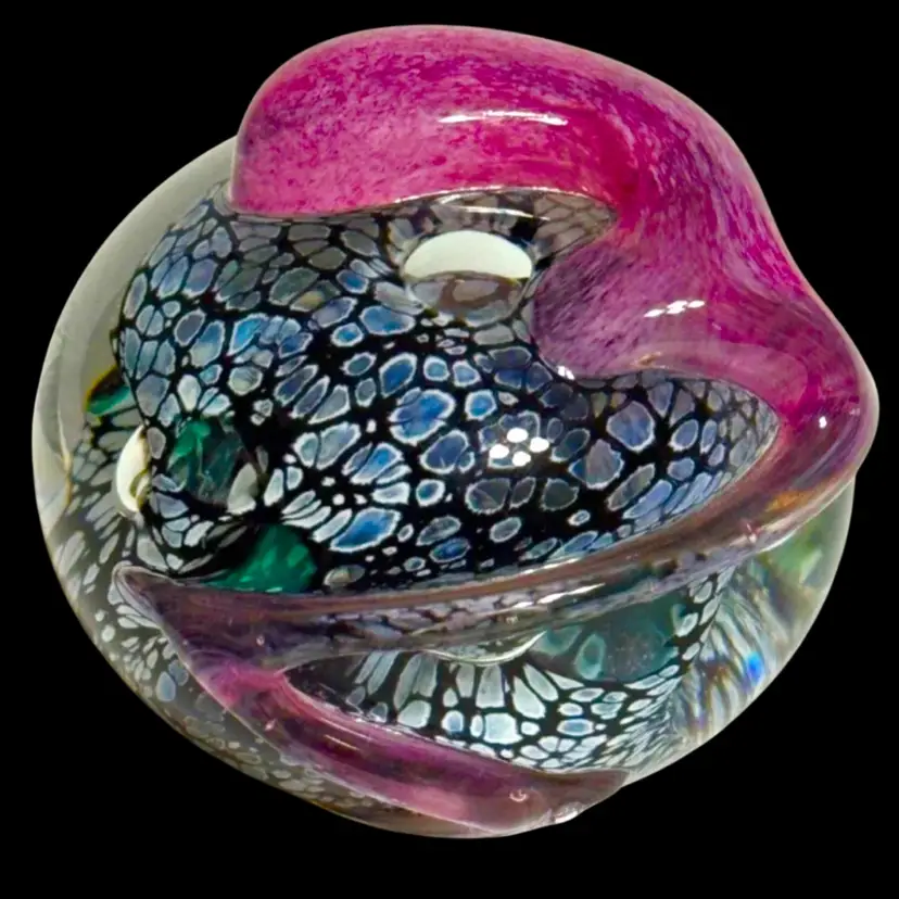 Signed Art Glass Paperweight CH JM 96 Pseudo-Lizard