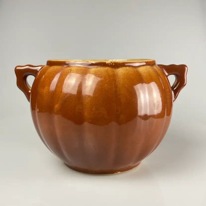 FLAWED YET FABULOUS Fall Figural Ceramic Handled Pumpkin Vessel, Vase Perfect For Creative Arrangements & Autumnal Vignettes 5.25x8.5”