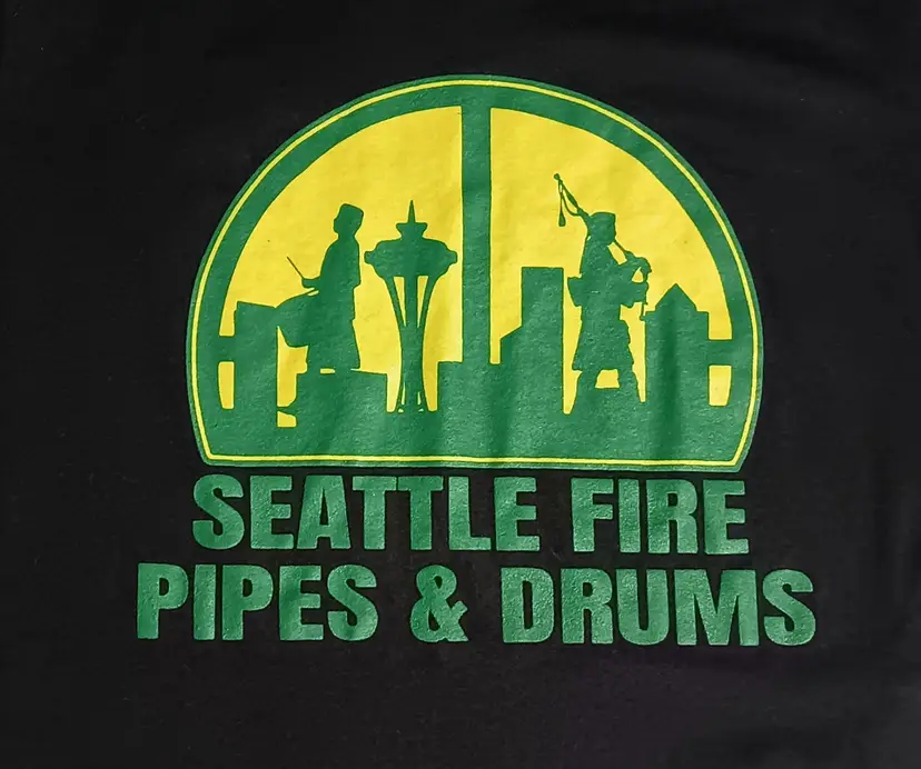 Seattle Supersonics Basketball Cityscape t-shirt Fire Pipes Drums logo seahawks