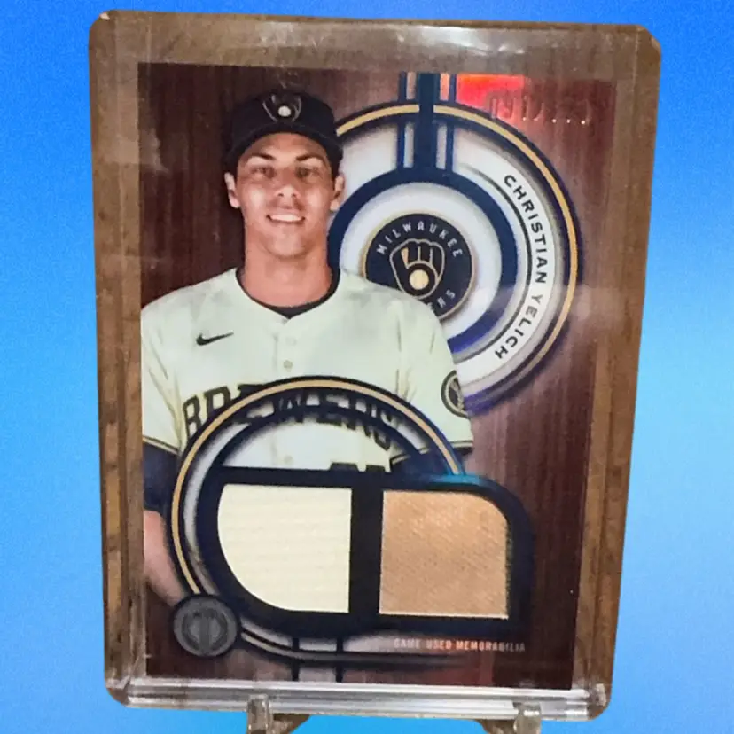 Christian Yelich 2025 Tribute Dual Relics Blue /150 Milwaukee Brewers