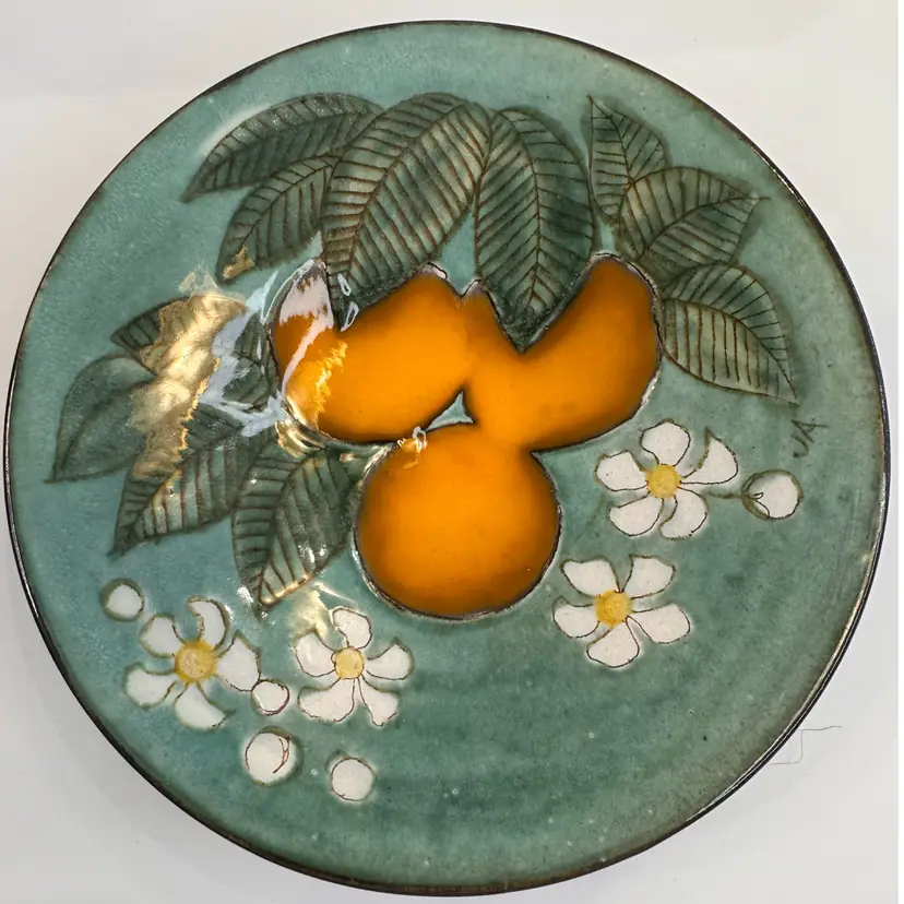 Signed Studio Pottery Fruit & Floral Pedestal Plate