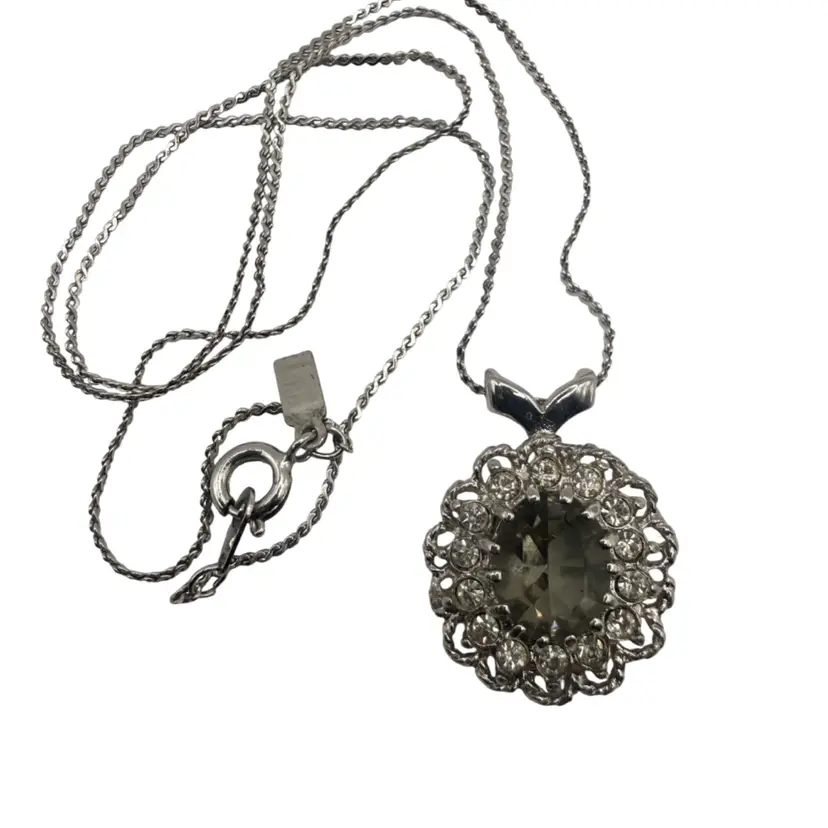 Vintage Lindenwold Smokey Quartz Silver Tone Necklace (18”)