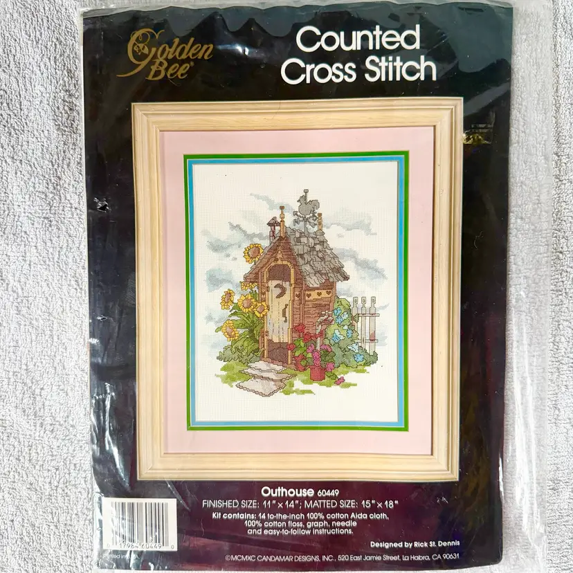 NOS Vintage 1990s Golden Bee Counted Cross Stitch Kit “Outhouse” #60449 11 x 14