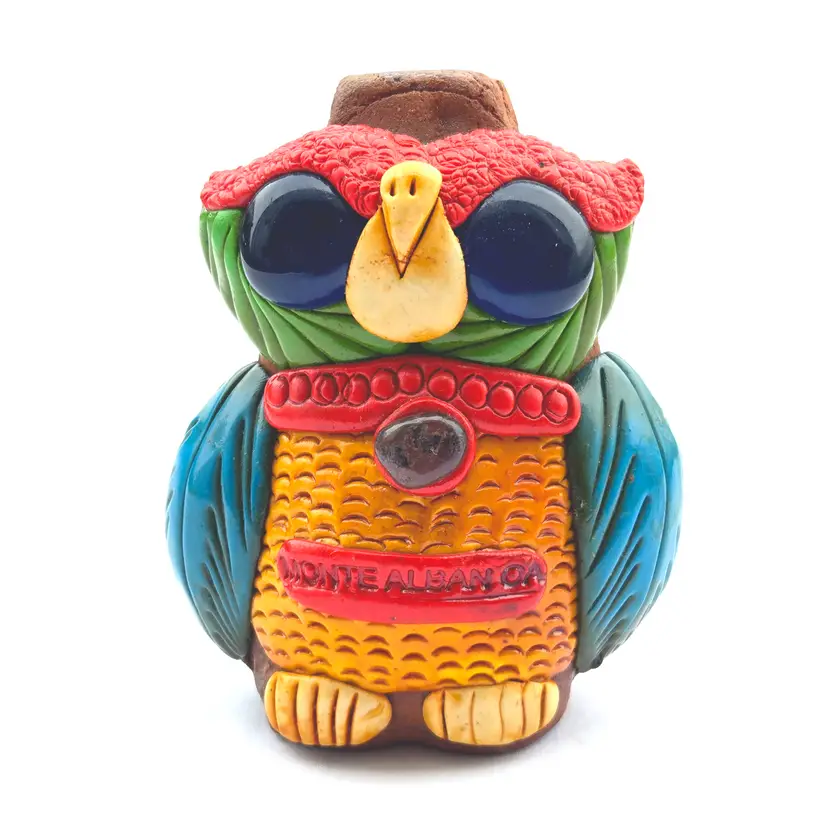 Handcrafted Owl Ocarina Clay Death Whistle Mexican Mayan Aztec - Souvenir Monte Alban OA
