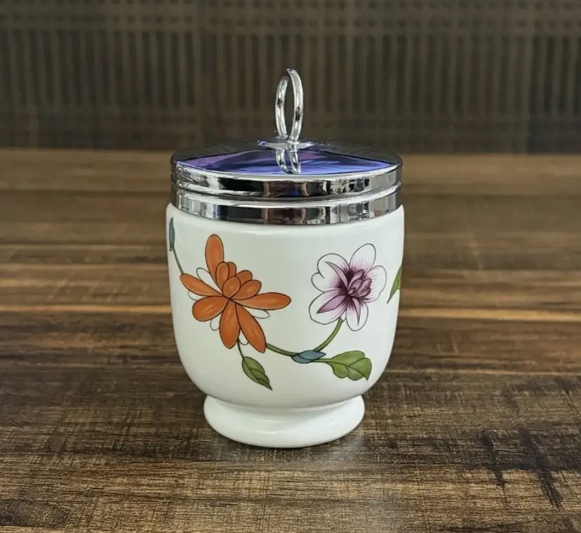 Royal Worcester Egg Coddler Standard Size England Porcelain w/Lid Floral