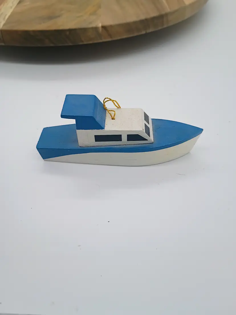 Jekyll Island Wooden Hand Made Wood Cabin CruiseR Boat Ornament