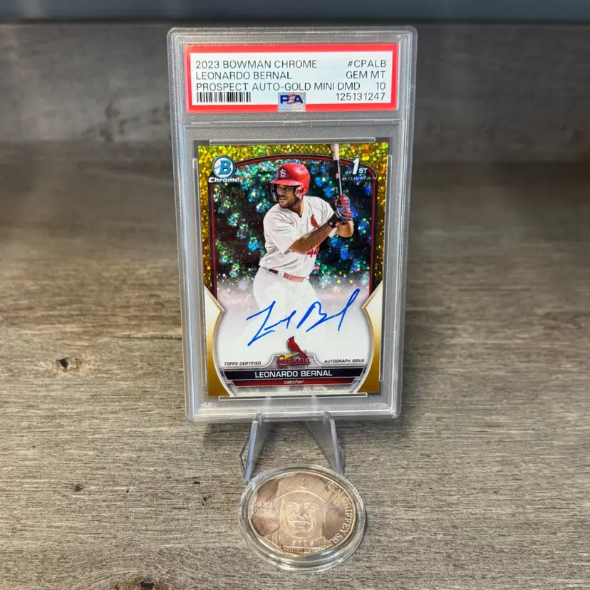 2023 Bowman Chrome Leonardo Bernal Gold Mini Diamond Refractor Auto /50 PSA 10 St Louis Cardinals