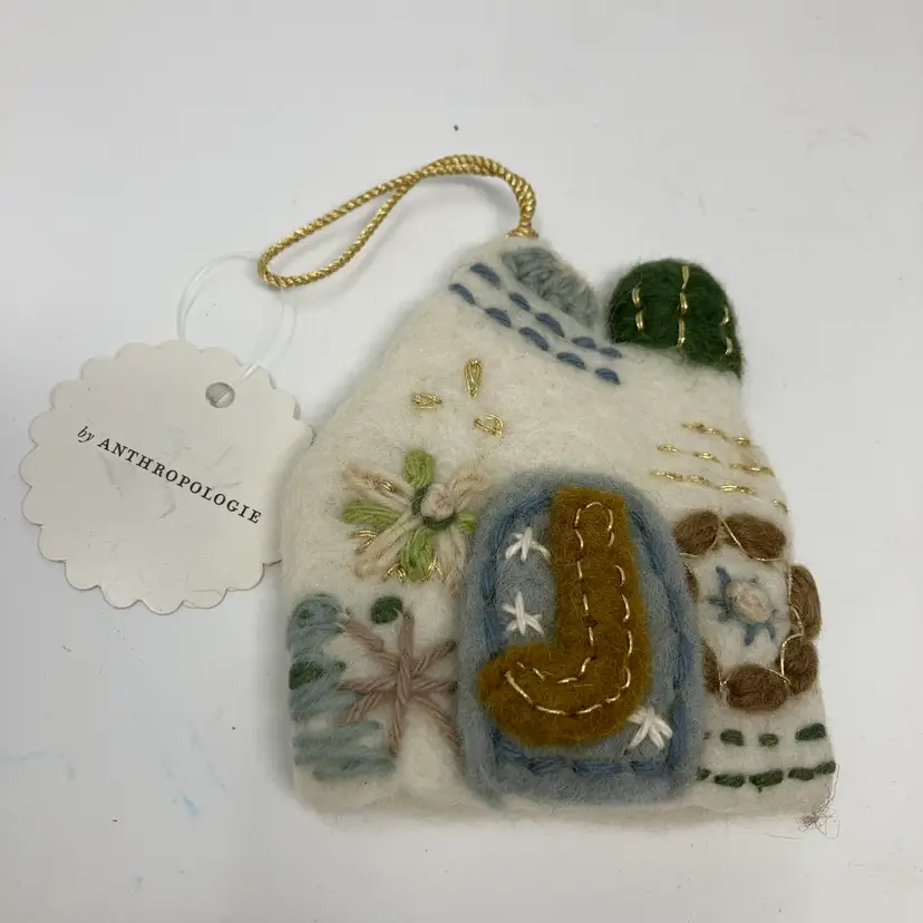 Anthropologie Wool Felt House Ornament With A Monogram “J” On Door!