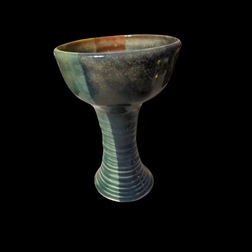 A handmade studio pottery goblet or chalice