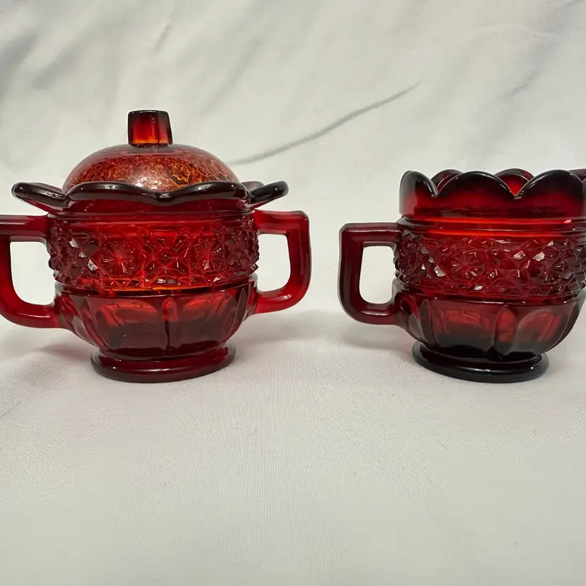 Mini Modder Glass Ruby Red Creamer/ Sugarbowl Set