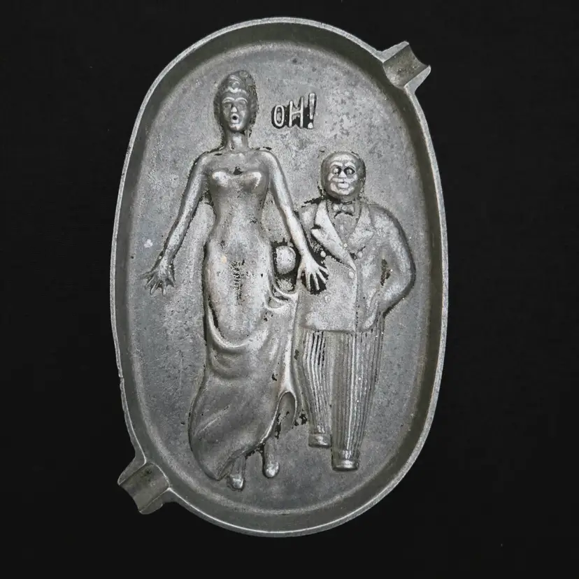 OH! Ashtray Bawdy Humor Naughty Risqué Double Sided Aluminum Unbranded Vintage