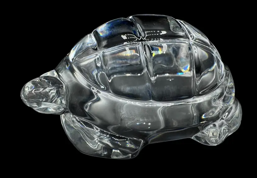 Signed Baccarat France Vintage Crystal Art Glass Turtle Figurine Paperweight
