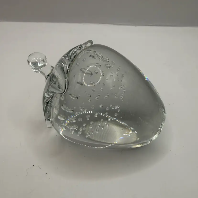 Crystal Clear Polished Bottom Strawberry Paperweight 3”