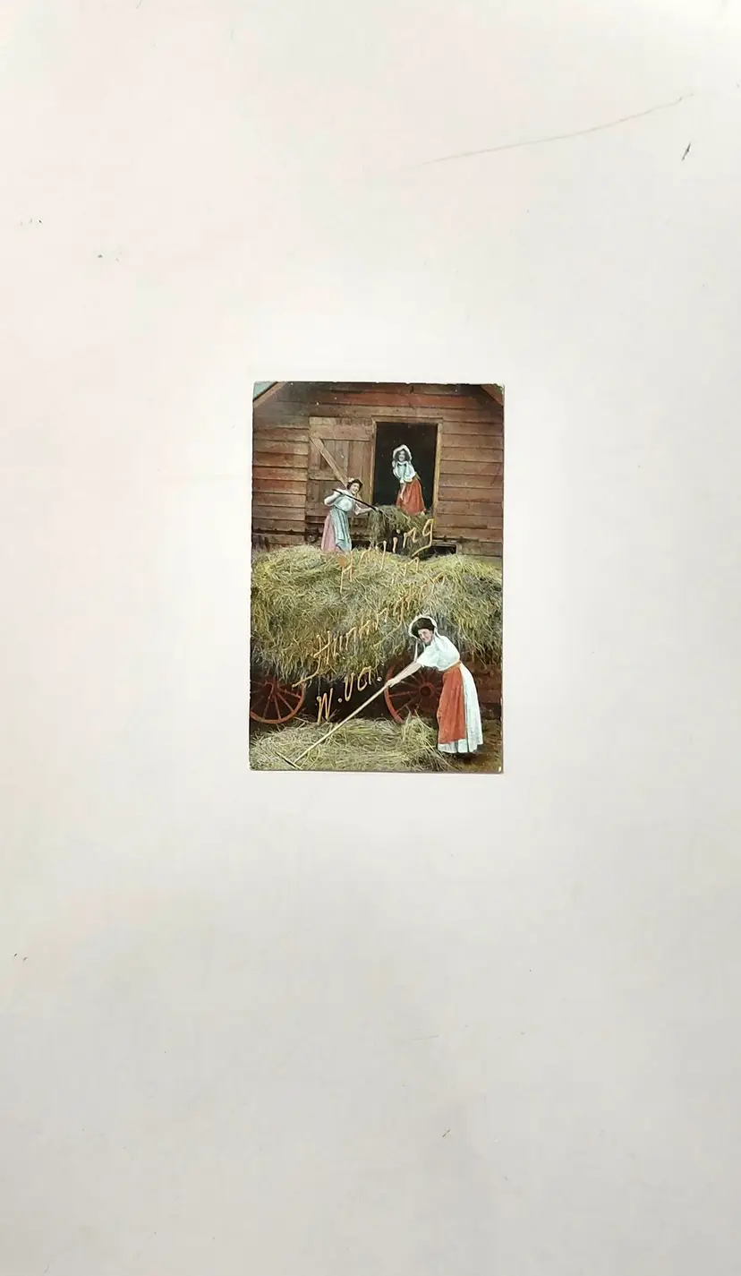 Vintage 1900's Postcard "Haying in Huntington, W.Va." Lithographic Artwork Women Raking Hay Antique Farm
